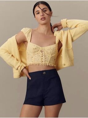 Anthropologie Puff-Sleeve Yellow Eyelet Corset Top